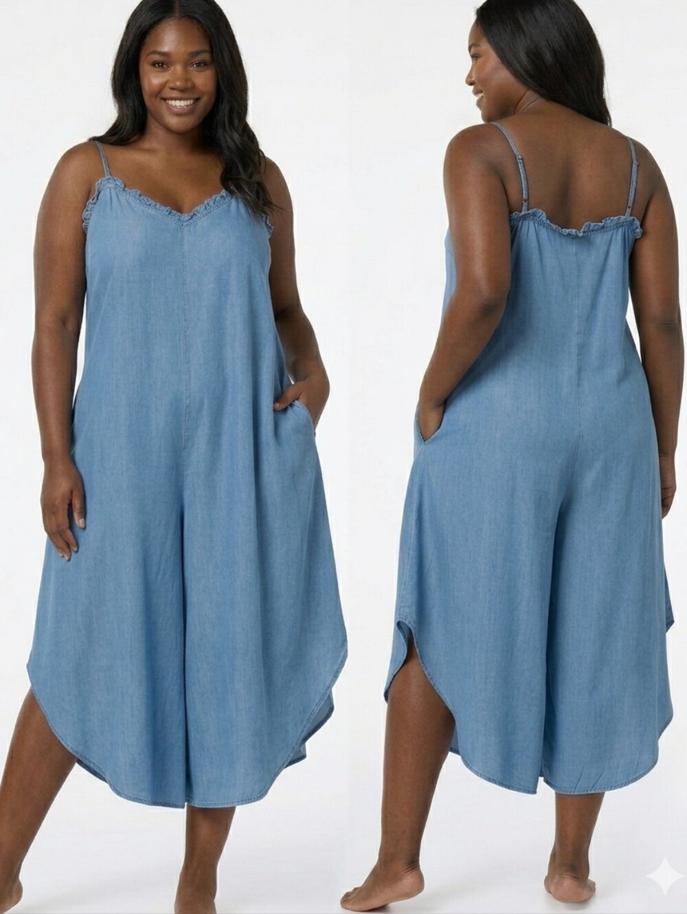 CATO Plus Size Chambray Genie Jumpsuit 26/28W  4X